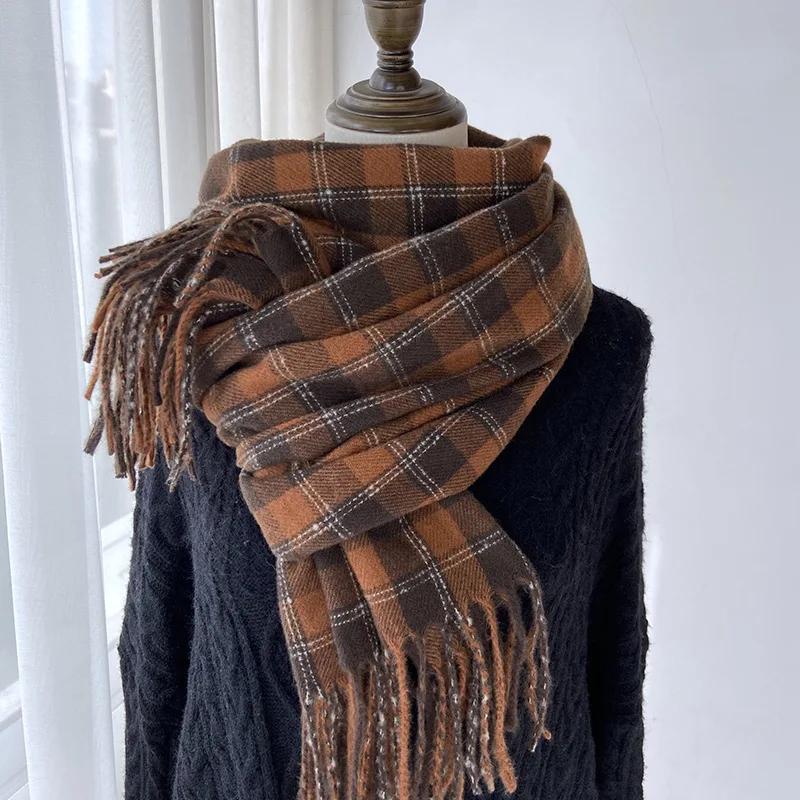 

New Fashion Sweet Vintage Scarf Headscarf Winter Women Ladies Men Preppy Plaid Scarve Warm Pashmina Mujer Female Male Wrap Shawl One Size светло-коричневого