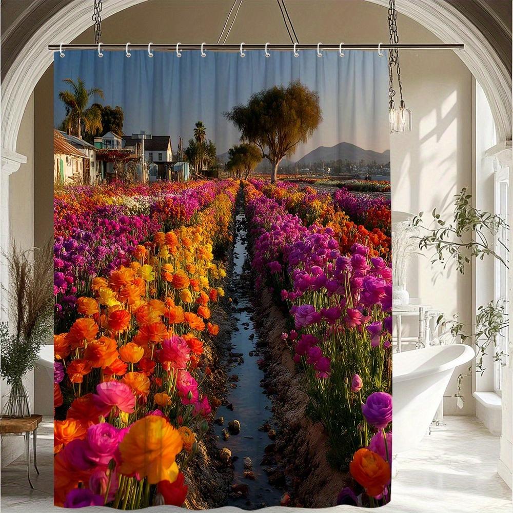 Vibrant Floral Field Bath Curtain - High-Quality Waterproof and Mildew-Proof Bathroom Decor for a Scenic Home Touch