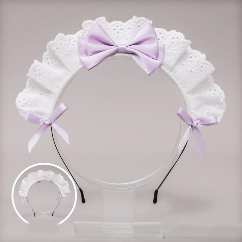 Lovely Sweet Hairband Anime Maid Cosplay Headband Lolita Ruffled Lace Headwear Handmade Satin Bowknot Hair Accessory
