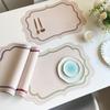 French Placemat Table Mat PU Leather Waterproof Heat Insulation Placemat Morandi Cream Printed Tableware Mat Home Kitchen Decor