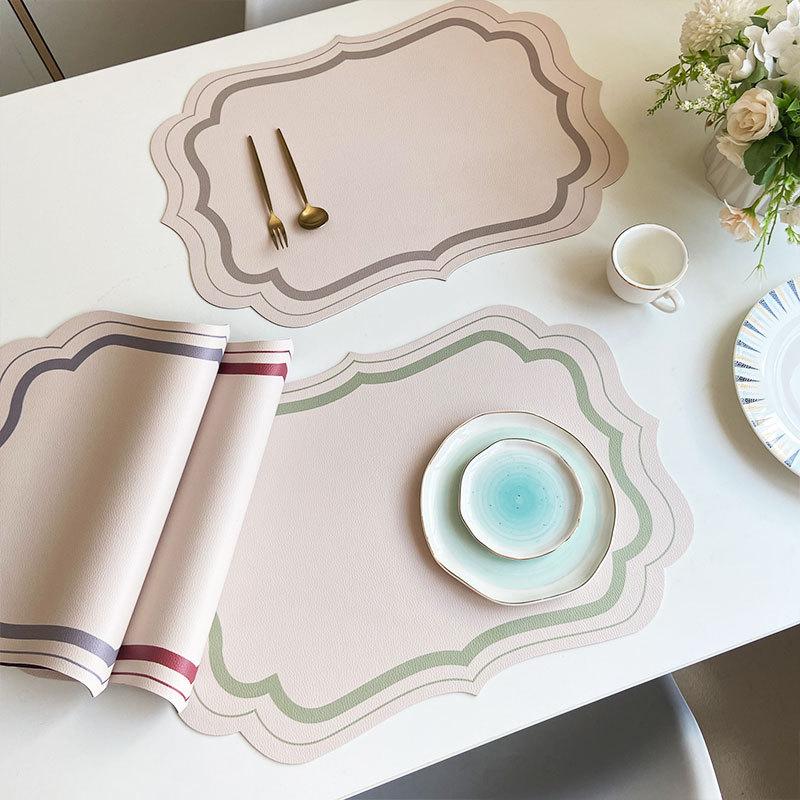 Placemat Table Mat Tableware Pad PU Leather Waterproof Heat Insulation Non-Slip Placemat Soft Morandi Cream Printed Bowl Coaster