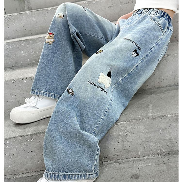 Summer Girls' Pants Tencel Jeans Wide Leg Children's Girls' Straight Leg Pants Fashionable and Casual Pants