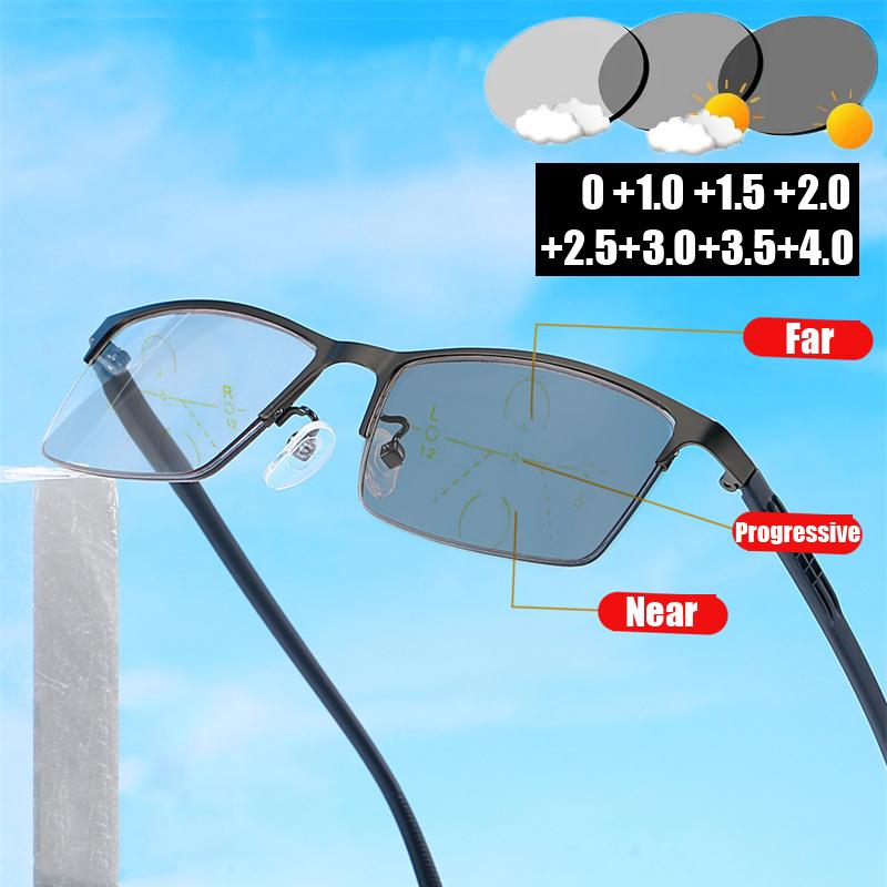 Unisex Progressive Near Far Sight Eyeglasses Ultralight Photochromic Multifocal Reading Glasses Diopter To +4 0 Fashion