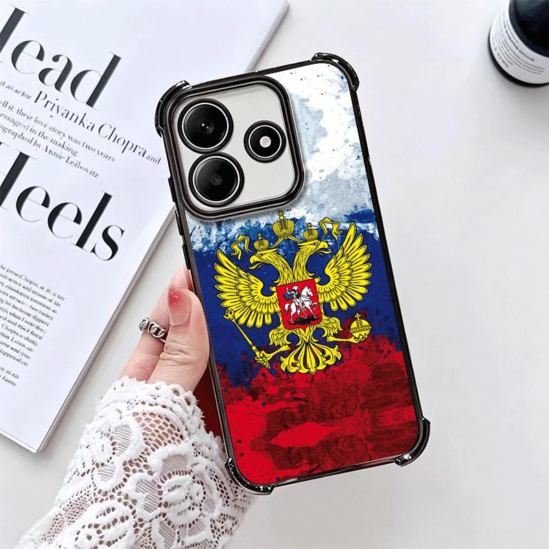 Russia Russian Flags Emblem Soft Phone Case For Xiaomi Redmi Note 14 15 Pro Plus 13 12 11S 11T 5G 10 9S 9 Plating Anti-Fall Fund
