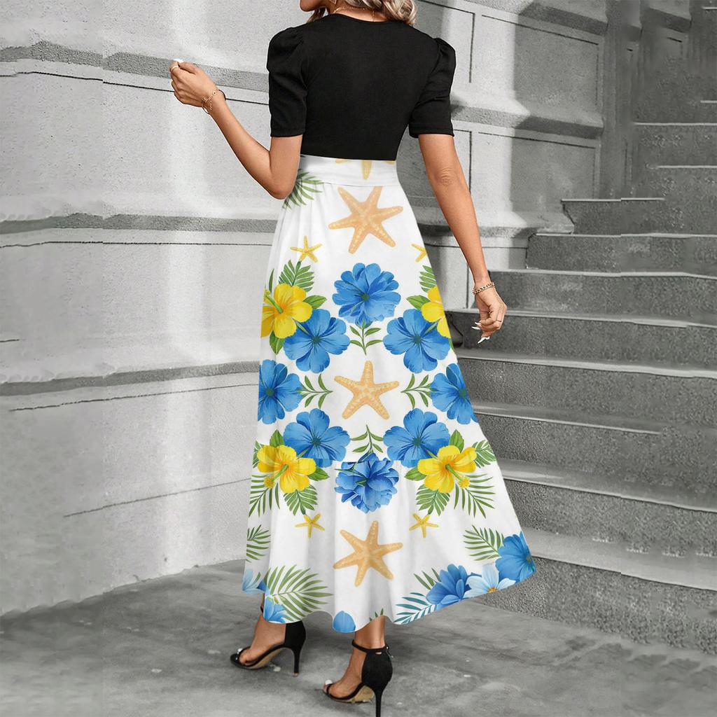 Short Sleeve Women's Dress Casual Flowy A-Line Midi Tshirt Dresses With Pockets Crewneck Vocation Boho Beach Sundress