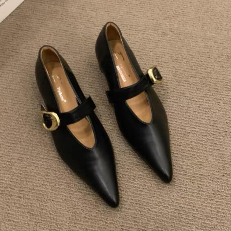 Women's Low Heel Shoes Spring New Pointed Head Shallow Mouth Soft Sole Anti-slip Wear-resistant Low Top Shoes