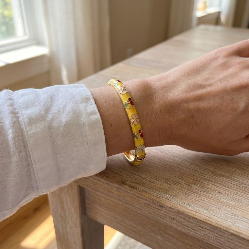 Enamel Chinese Flower Bangle Cherry Floral Women's Hand Bracelet Gifts for Women Girl