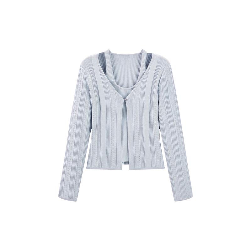 Peacebird Women's Shimmer Texture Faux Two-Piece Knit Top