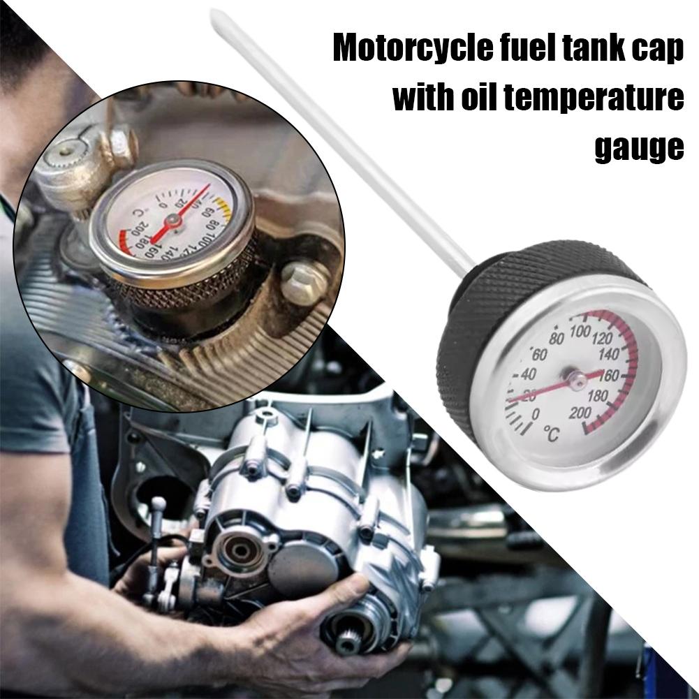 Motorcycle Fuel Tank Caps With Oil Temperature Gauge Pointers 0-200℃ Dial Black Meter Silver Gauge M20x1.5/M20x2.5 K9C9