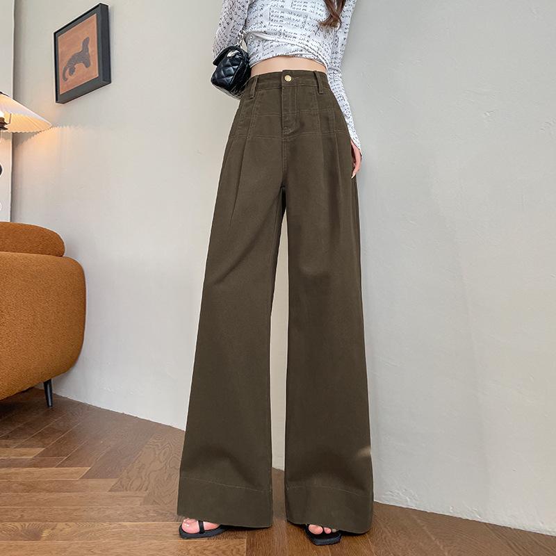 

Women s Army Green Coffee Plush Pants: Autumn/Winter, Pear Shape, Hip-Covering, Petite, Lazy Casual, High Waist Jeans. M
