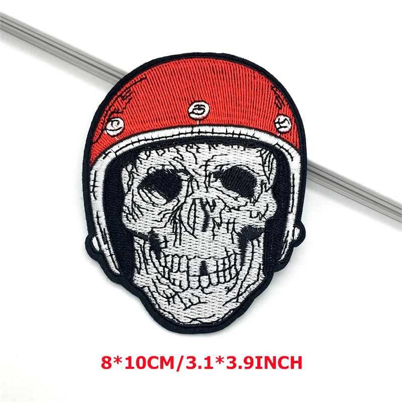 5Pcslot Flame Skull Embroidery Patch Punk Sewing Fusible Patch Diy Iron On Patches For Clothing Thermoadhesive Patches Sticker