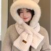 Winter New Cute Fluffy Integrated Hat Thickened Warm Cycling Plush Hat Two-piece Set Scarf Ear Protection Women's Hat