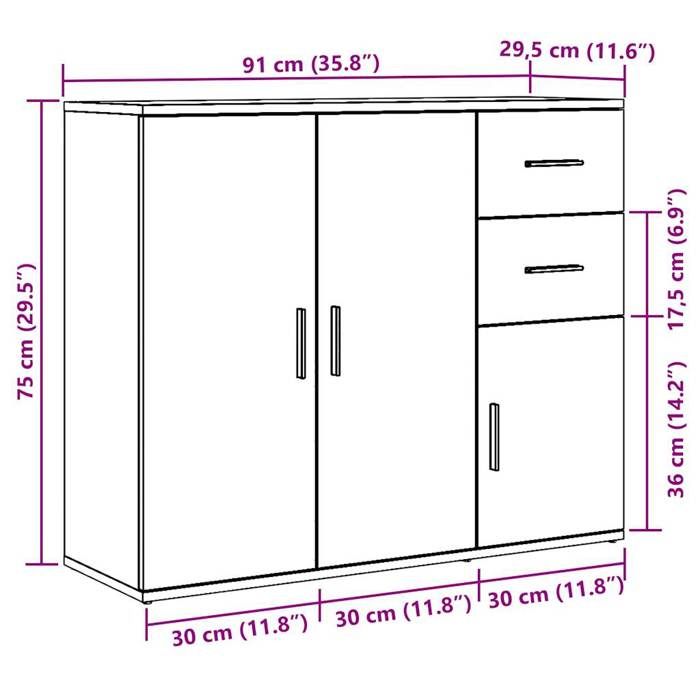 VidaXL Buffet Artisan Oak 91x29.5x75 Cm Engineered Wood, Cabinet, Cupboard, Highboard, Sideboard, Cabinet of 855907