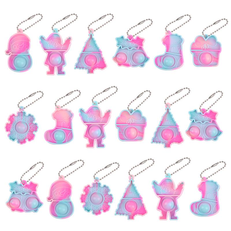 10-30Pcs Christmas Mini Pop Keychains Xmas Tree Hanging Ornaments Christmas Home Decoration New Year Party Kids Gift Fidget Toys