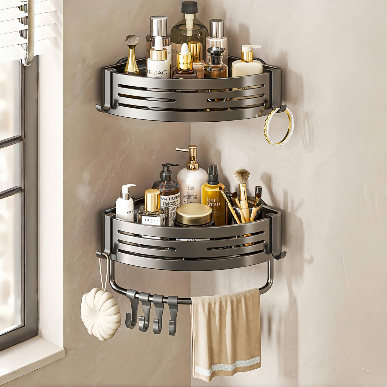 

Reelyo Присоска для ванной комнаты Угловая для ванной комнаты Сильная присоска Без сверления Подставка для мыла, Чашка, Шампунь, Ванна, Туалетная комната, Хранение, Стойка, Полка, серый