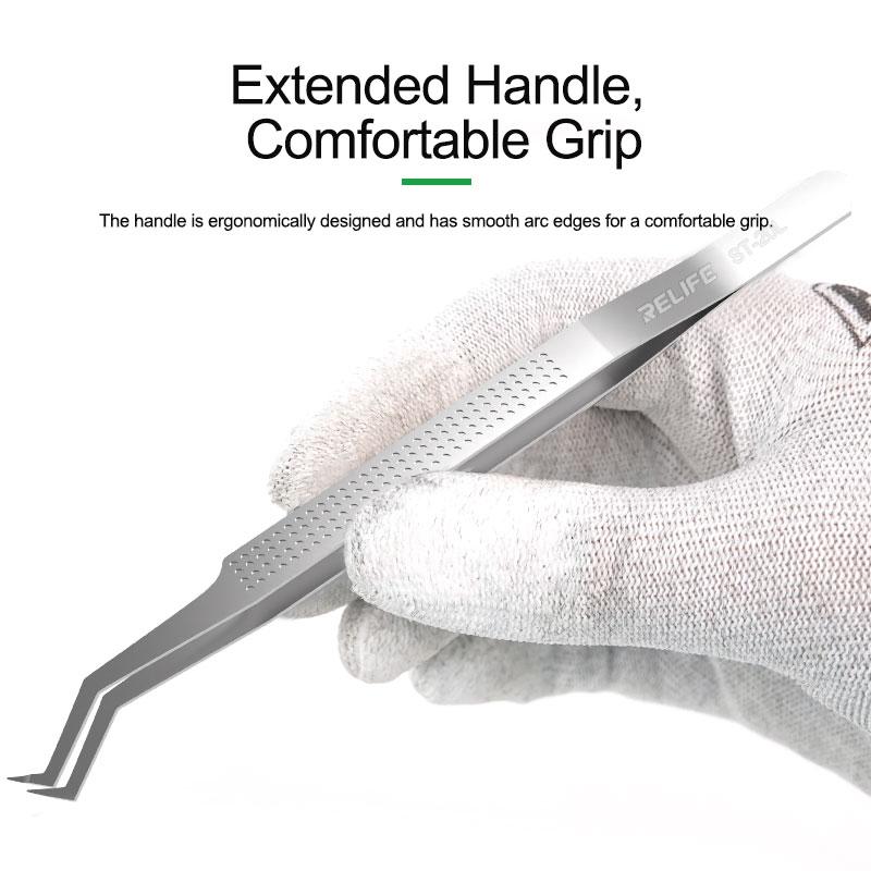 RELIFE ST-20L High Hardness Tweezers Curved Tips for iPhone Samsung Phone PC Motherboard Repair Chip Tinning Positioning Tools