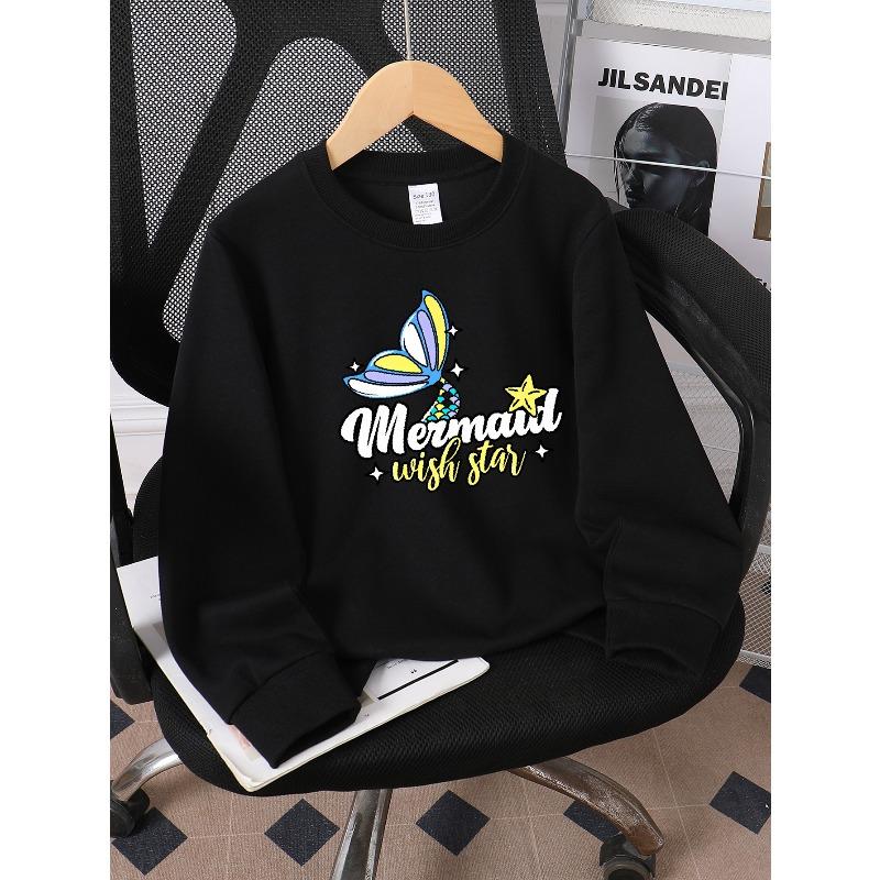 Girls' Soft Crewneck Sweatshirt Mermaid Wish Star Print Design with Cute Creative Print, Casual All-Match for Fall Winter, Ideal Holiday Present