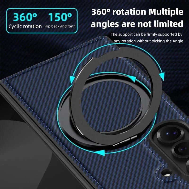 Business Carbon Fiber Texture Magnetic Case for Samsung Galaxy Z Fold 7 6 5 4 3 for Magsafe 360° Rotating Stand Protection Cover