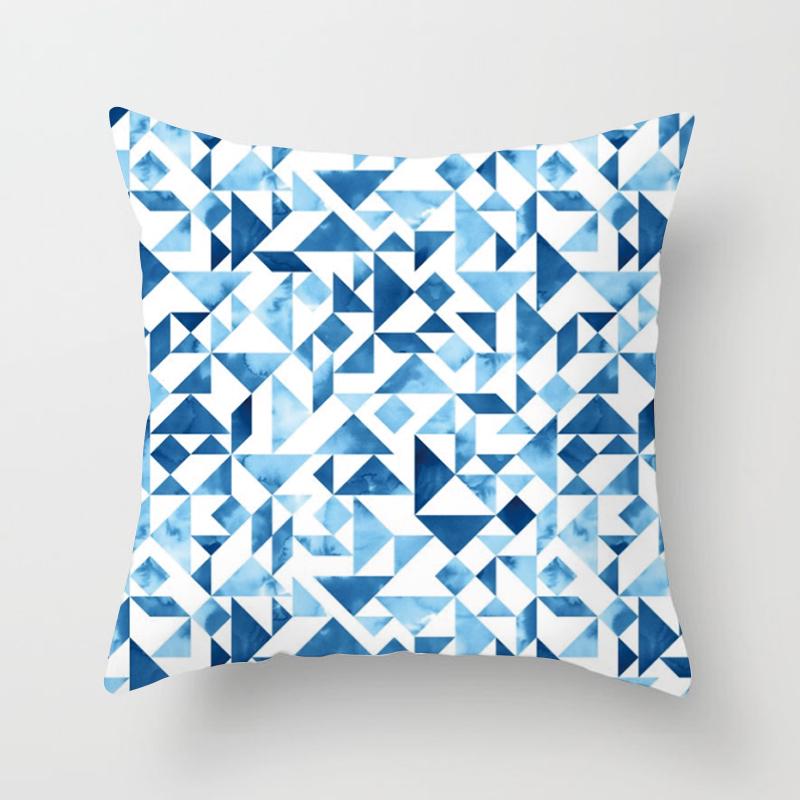 Blue Abstract Geometric Pillowcase Plant Cushion Cover Home Sofa Chair Decor Pillowcase Set