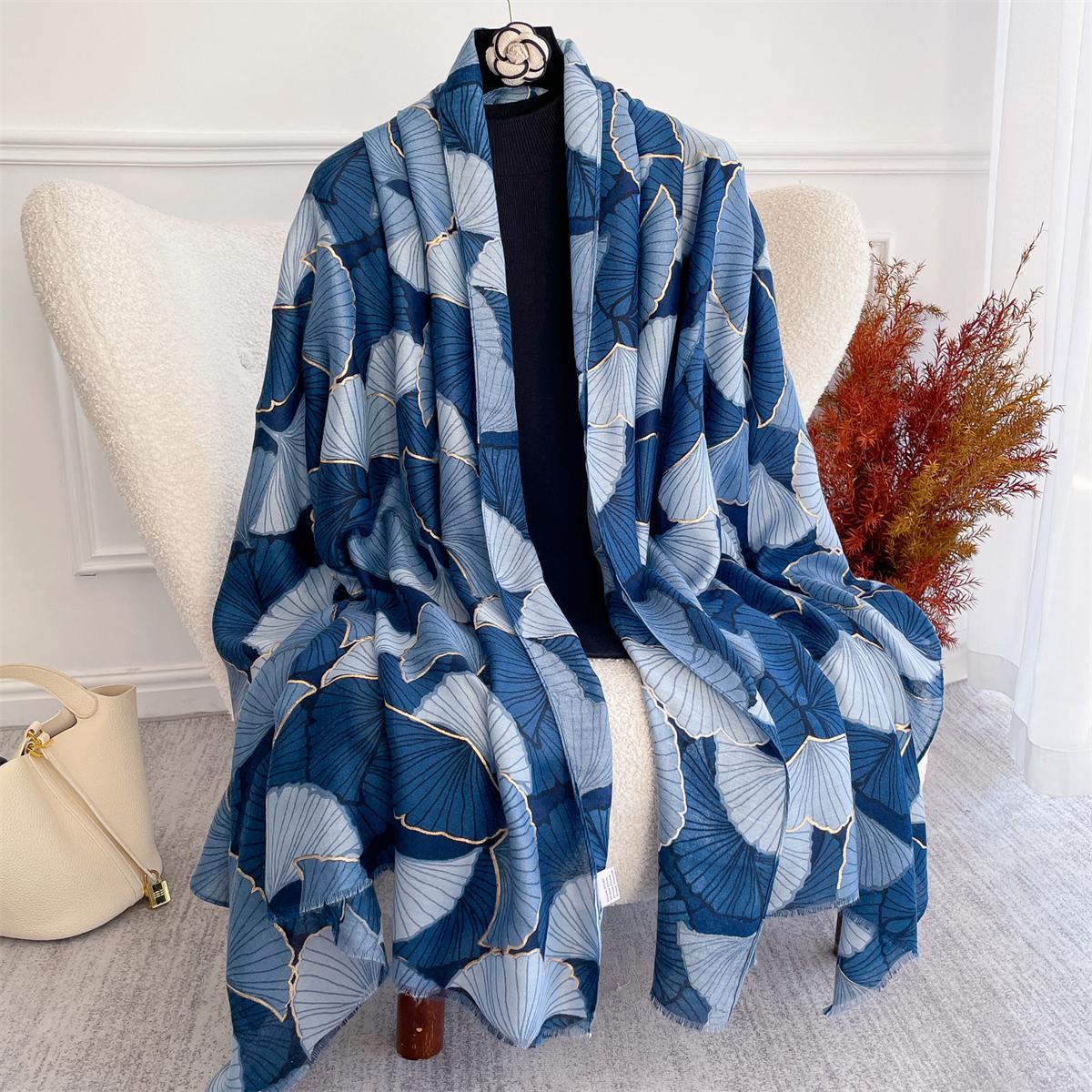 

Autumn and Winter Travel Warm Cashmere Shawl Scarf Fashion Women Ginkgo Print Pashmina Blanket Wraps Female Cute Poncho Bufanda 90x180cm