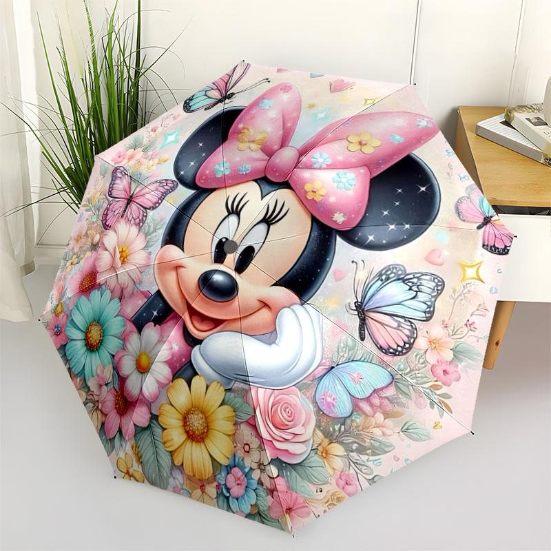 1pc Cute Minnie Flower Pattern Automatic 3-Fold Umbrella, 8 Steel Frames, High-Value Folding Umbrella, Suitable for Office, Travel and Outdo