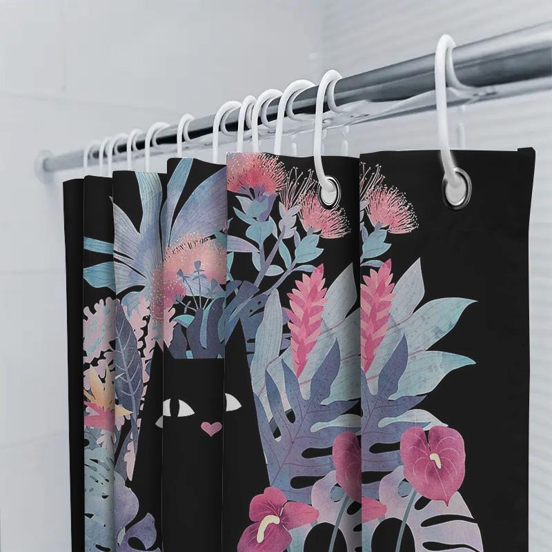 Cat Leaf Pattern Shower Curtain Tropical Plants Nature Bathroom Decor Waterproof Liner Vintage Floral Backdrop Washable