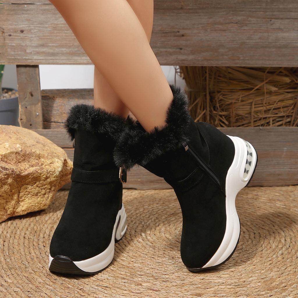 Fashion Women's Belt-buckle Warm Large-sized Snow Boots for Women 2025 Winter New Style Side Zipper Wool Cotton Shoes