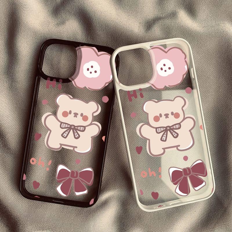 INS Korea Cartoon Bär Schleife Stoßfeste Handyhülle Für iPhone 11 15 14 Pro 13 12 Mini XR XS Max X 7 8 Plus Klare Harte Abdeckung
