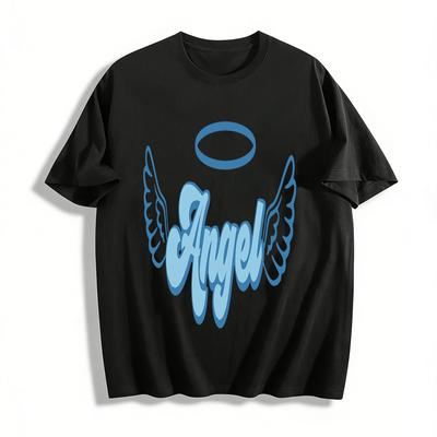 Angel Themed Graphic Print Casual Top Unisex Loose Fit Crew Neck Tee For Daily Wear Pure Cotton T-shirt