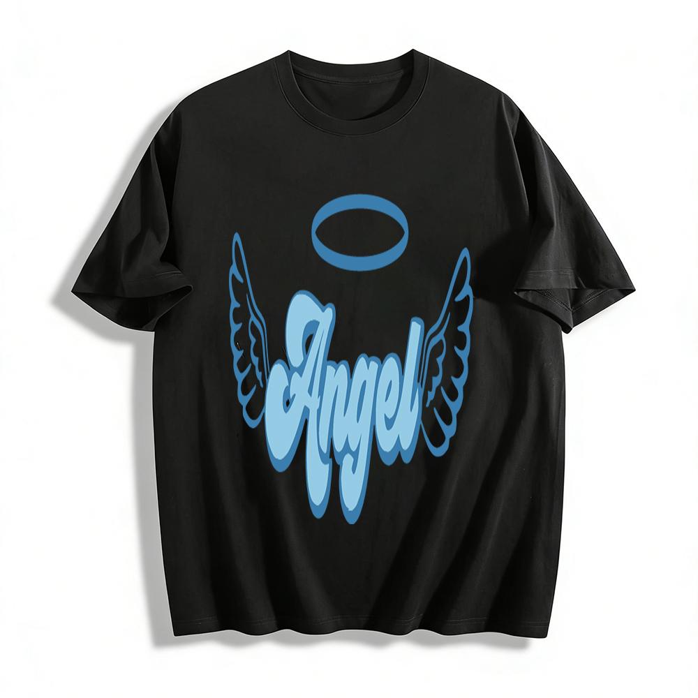 Angel Themed Graphic Print Casual Top Unisex Loose Fit Crew Neck Tee For Daily Wear Pure cotton T-shirt XXS