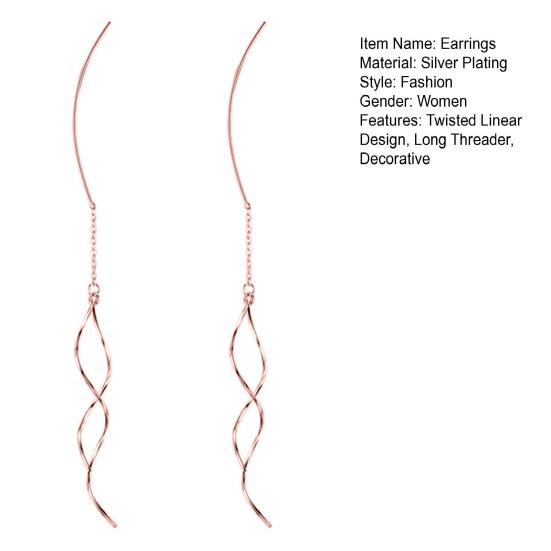 Yousheng 1 Pair Dangle Earrings Curved Long Threader Tassel Bright Luster All-match Decorative Geometric Ladies Twisted Linear Drop Earrings Jewelry