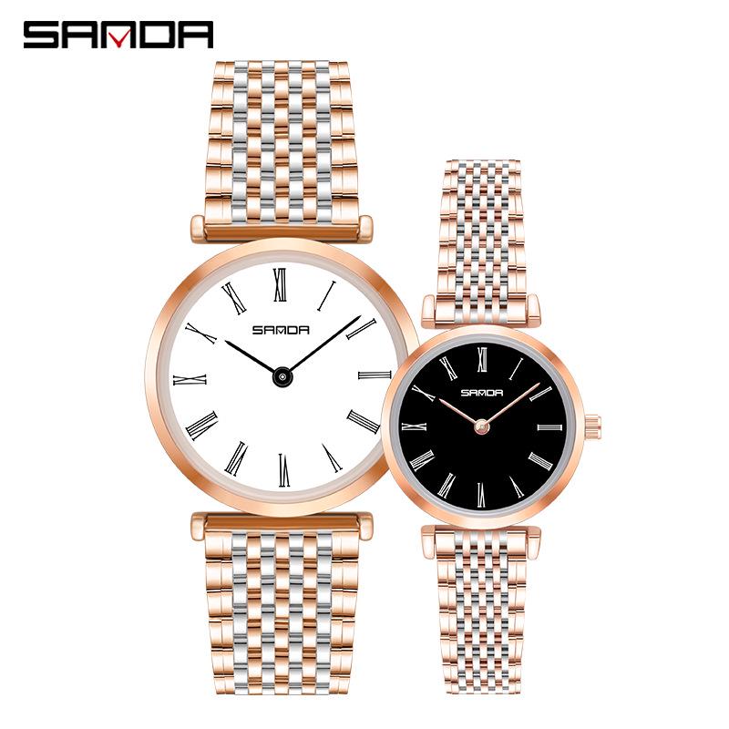 Sanda Women's Stylish Diamond Roman Numeral Waterproof Steel Band Watch