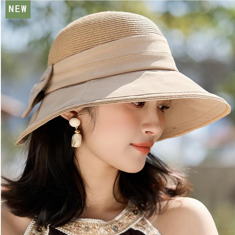 Women's Luxury Fine Paper Straw Fisherman Hat Breathable Patchwork Wide Brim Sun Protection Elegant Outdoor Sun Visor for Ladies
