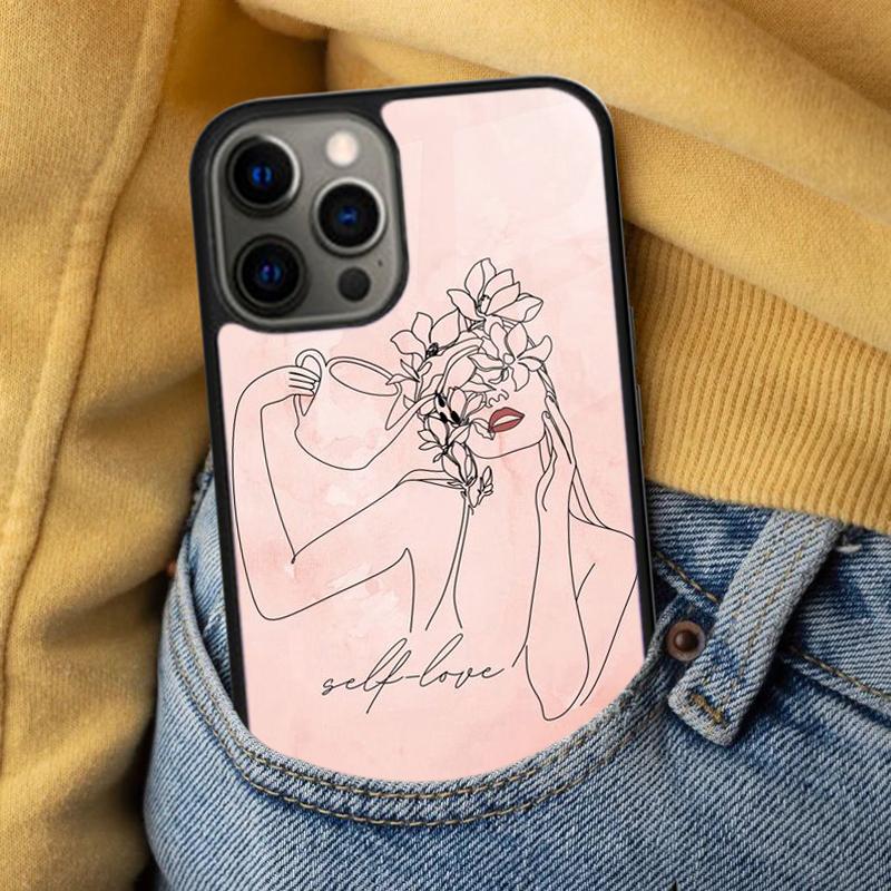 Line Art Sketch Flower Girl Protection Soft Phone Case for iPhone 17 Air 16e Pro max 15 Pro 13 14 Plus 11 12 MagSafe Magnetic
