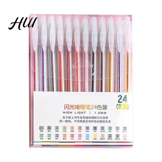 Art Gel Pen Set Highlighter Transparent Body Multicolored Painting with Glitter Sparkling Effect Smooth Metal Tip Ink for Note Marking Coloring