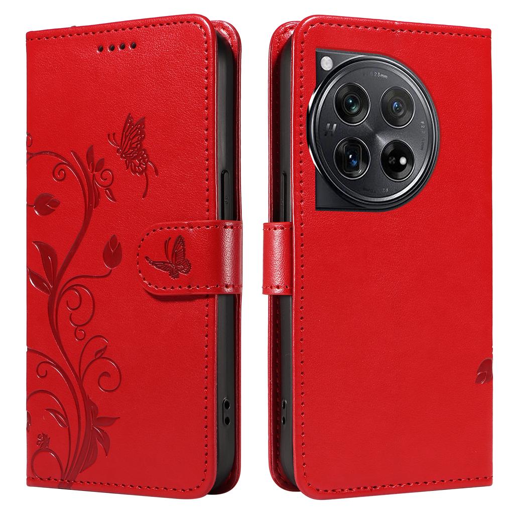 For OnePlus 12 5G PU Leather Cases Flower Pattern Wallet Stand Phone Cover with Strap