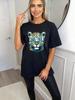 Oversized T Shirt Black Leopard With Game Day Sunglasses Print Casual Streetwear For Women