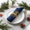 Formal Dinner Table Decor Christmas Deer Napkin Ring, Faceted Metal Elk Holder, Reusable Silver Ring for Xmas Holiday Wedding Receptions Dining