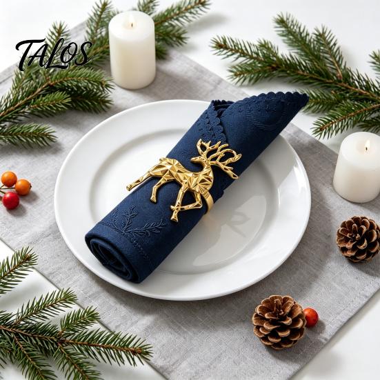 Formal Dinner Table Decor Christmas Deer Napkin Ring, Faceted Metal Elk Holder, Reusable Silver Ring for Xmas Holiday Wedding Receptions Dining