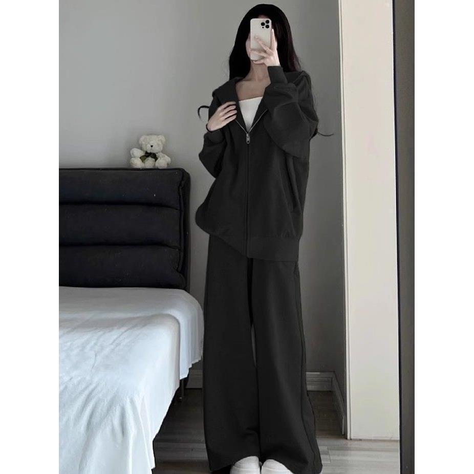 Korean Style Slim Fit Loose Sportswear: Autumn/Winter Hooded Two-Piece Set - Casual Student Running Outfit