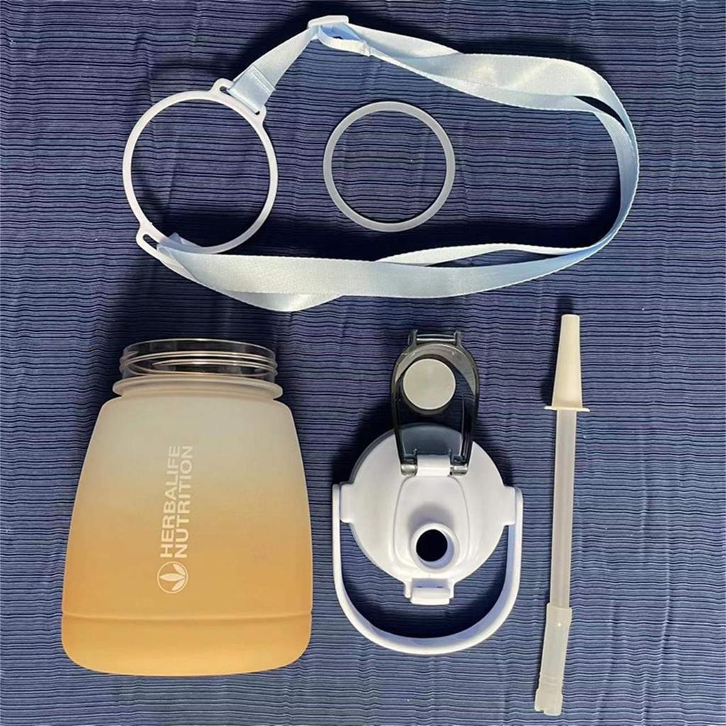 Herba-life Gradient Big Pudding Drink Cup Student Portable Strap Straw Water Cups Large-capacity Plastic Cute Water Bottle 1200ML