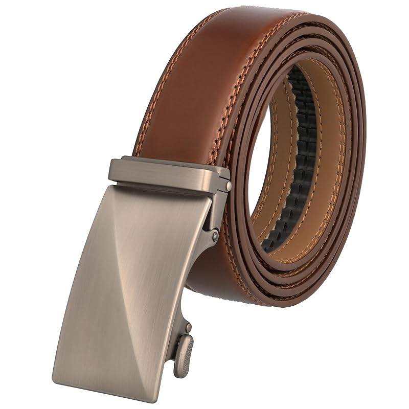 

[NobleTicks] belt men s business [Also available in large sizes] gentleman belt suit genuine leather No hole (Brown D)