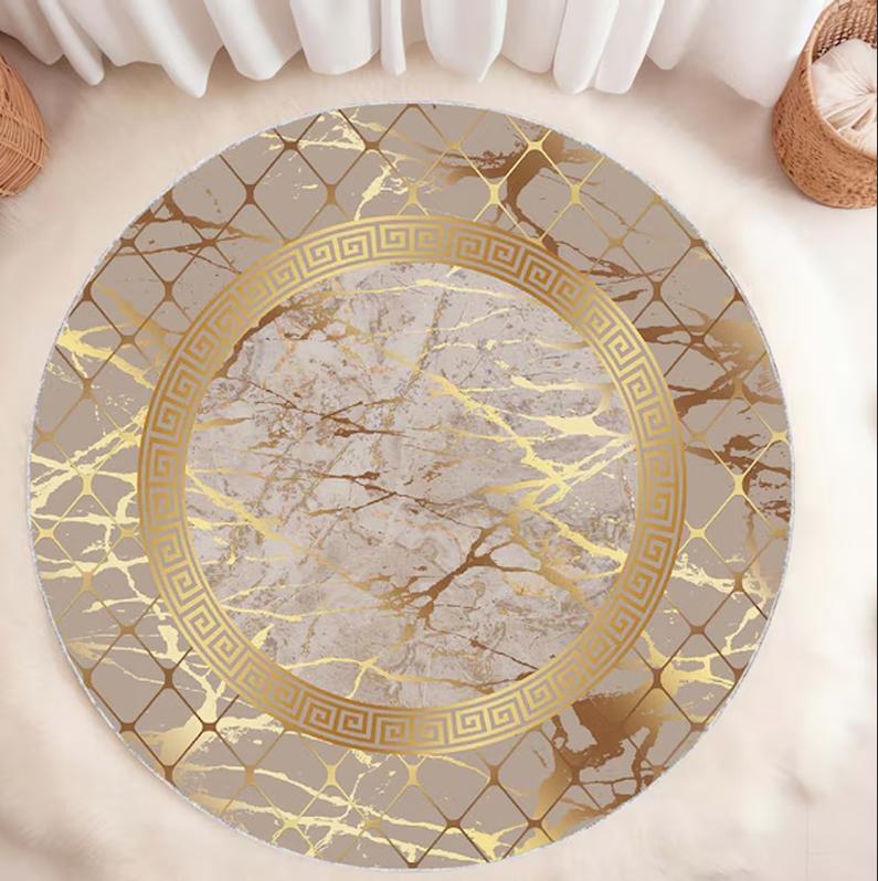 Gold Marble Round Rug Luxury Living Room Carpet Christmas Carpet Home Decoration