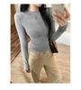 Women's Slimming Gray Crew Neck Long Sleeve T-shirt - Korean Style, Versatile Inner Layer for Autumn/Winter.
