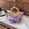 Fashion Flower Sequins Embroidery Large Tote Bag Round Rattan Handle Women Handbag Casual Summer Beach Bags for Vacation&holiday