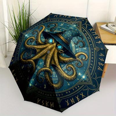 Chapeau de Sorcier Poulpe Magique: Impression d'art Créature Marine MystiqueParapluie, Parapluie Compact Pliable 3 Plis Portable pour Hommes et Femmes Cadeau