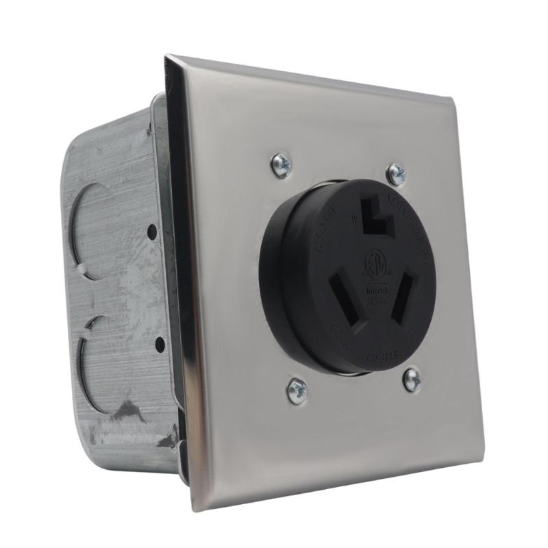 Industrial 30A Electrical Outlet Installation Kit NEMA 10 30R with Junctions Box & Sliding Cover for Wiring Use