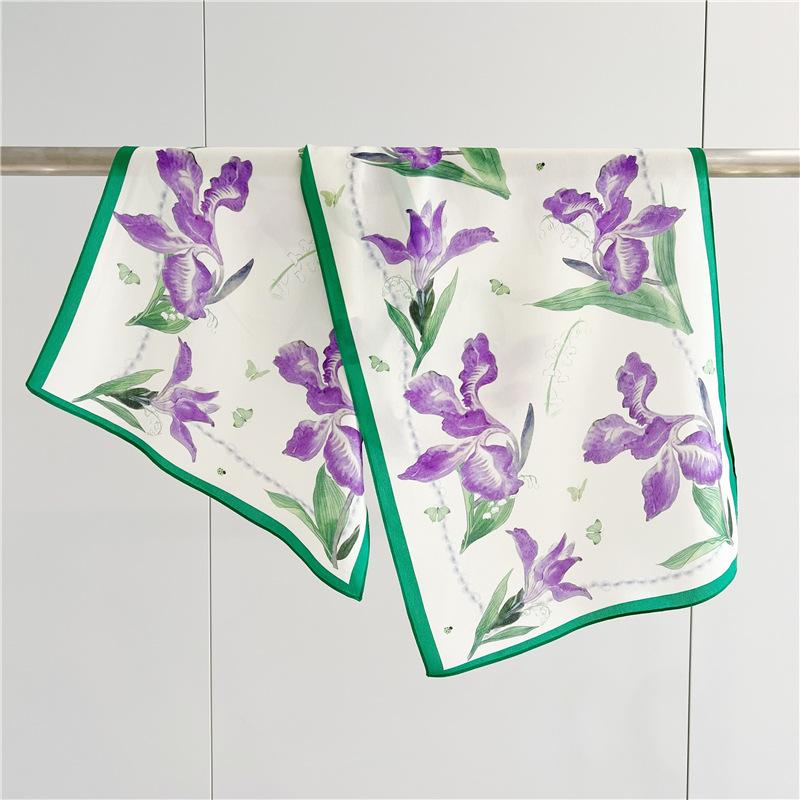 Double-side 100% Real Silk Scarf for Women Spring and Summer Mulberry Silk Ribbon Scarf All-match Small Long Neckerchief Shawl