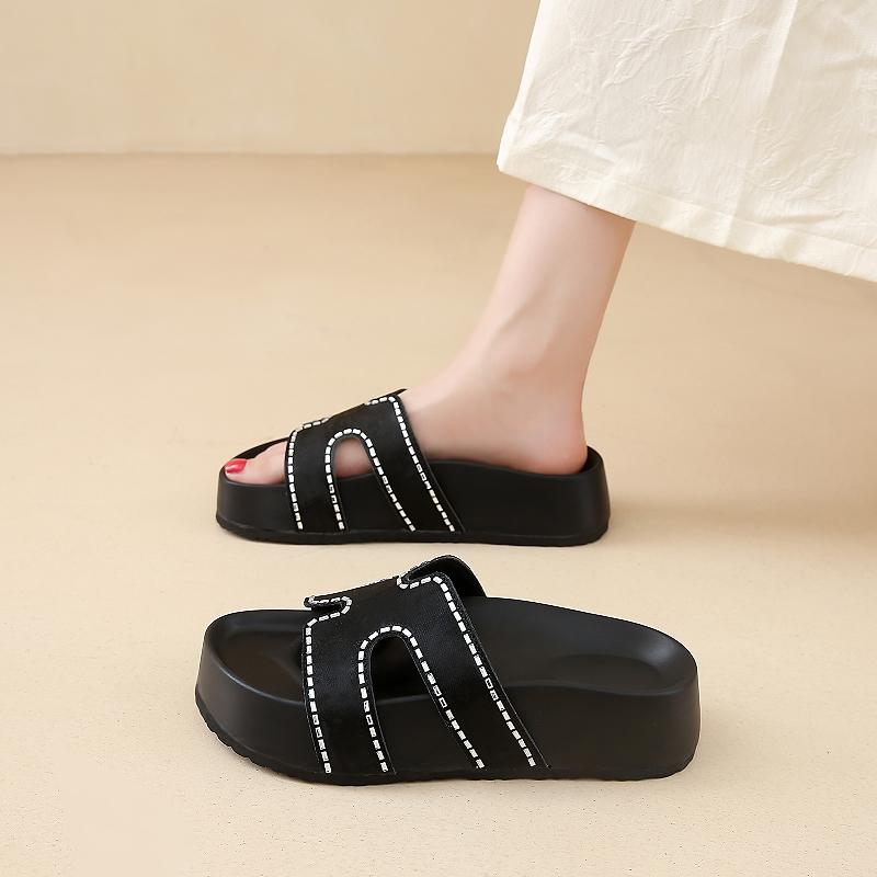 CRLAYDK Women's Platform Slippers Comfort Leather Slides Beach Summer Home Casual Open Toe Soft Walking Sandals