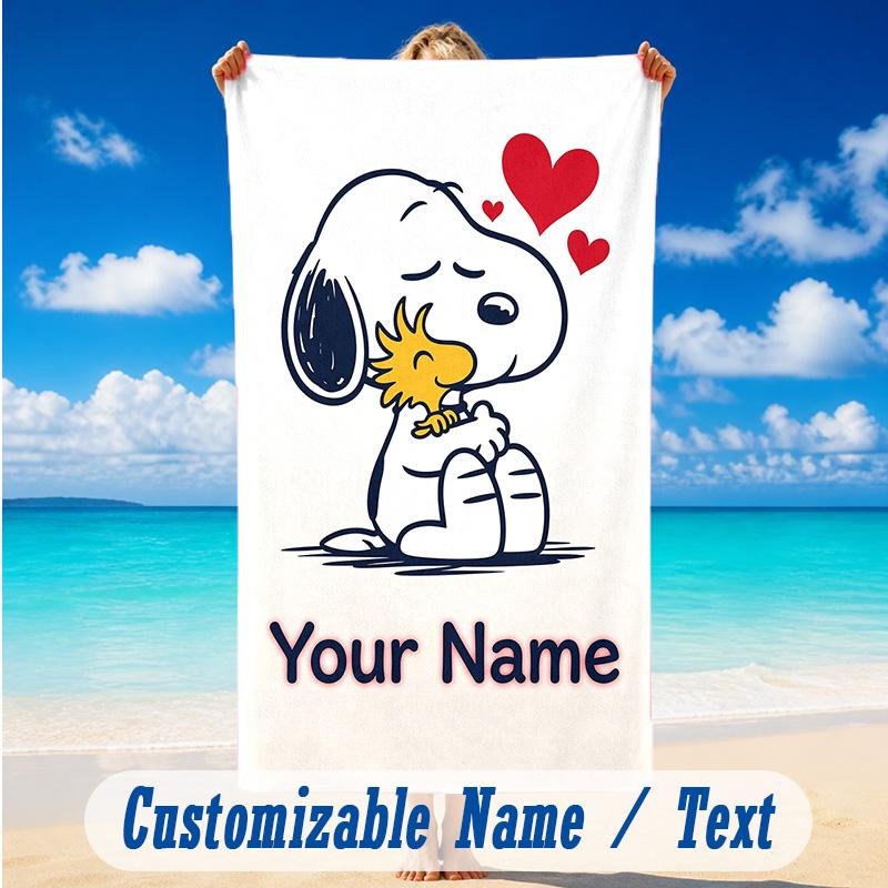 Beach Towel Custom Name Text, Quick Dry Large Towel For Beach HomeSnoopy Peanuts